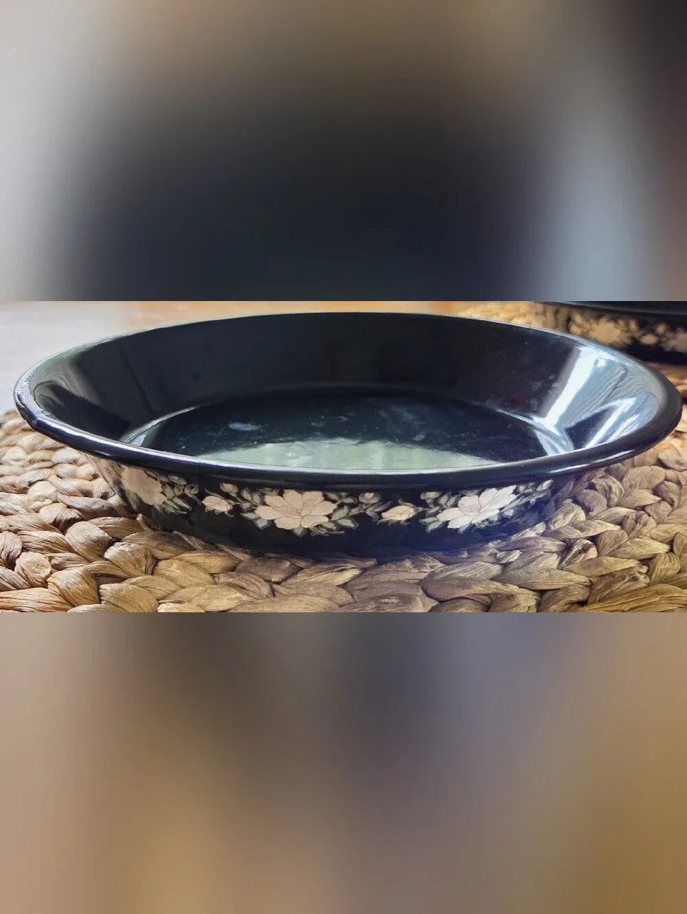Vintage Enamelware Pie Pans Set of 2 Black Floral Rose Cottagecore